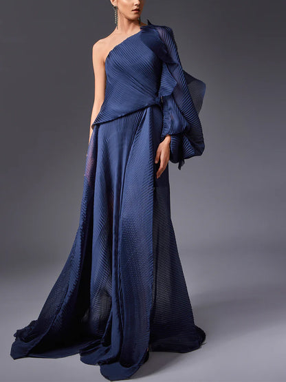 Off-shoulder Solid Color Maxi Dress