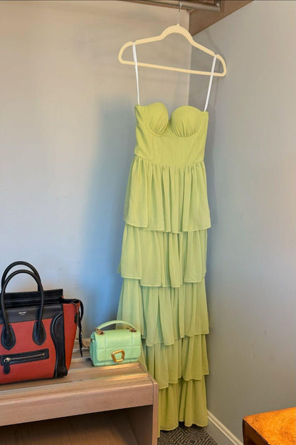 Apple Green Bustier Chiffon Tiered Maxi Dress Formal Dresses