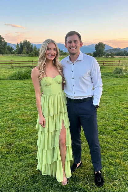 Apple Green Bustier Chiffon Tiered Maxi Dress Formal Dresses