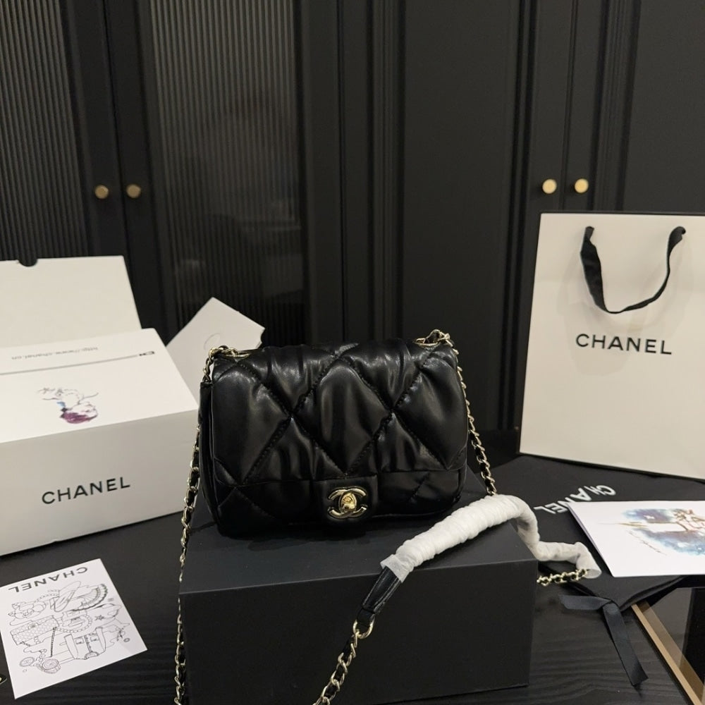 CHANEL PUFFY BUBBLY CC FLAP BAG QUILTED MEDIUM BLACK 20CM