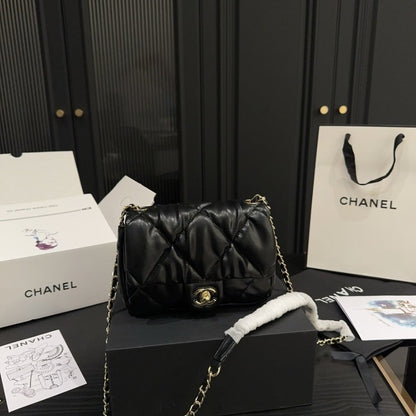 CHANEL PUFFY BUBBLY CC FLAP BAG QUILTED MEDIUM BLACK 20CM