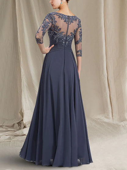 Chiffon Lace 3/4 Sleeve Maxi Dress