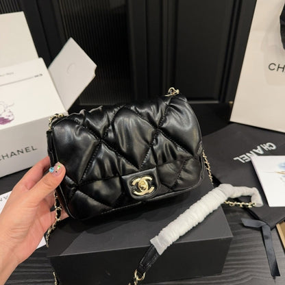 CHANEL PUFFY BUBBLY CC FLAP BAG QUILTED MEDIUM BLACK 20CM