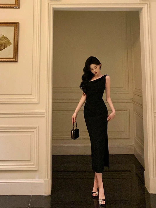 Sexy Sheath One Shoulder Black Sleeveless Prom Dresses Party Dress Summer Birthday Outfits 18th Birthday Dresses W820