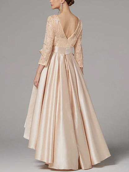 Round Neck Lace Solid Color Maxi Dress