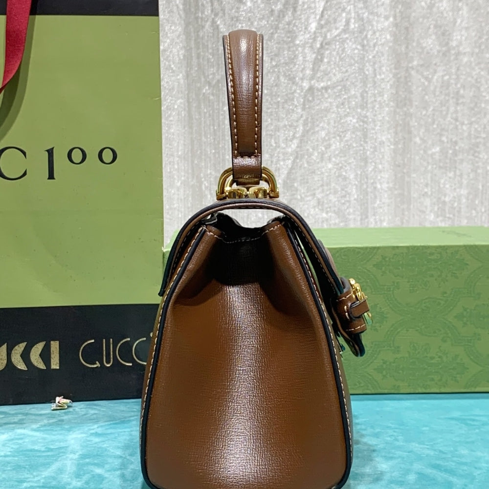 GUCCI HORSEBIT 1955 MINI TOP HANDLE BAG LIGHT BROWN 29CM 703848 AAA7G 2361