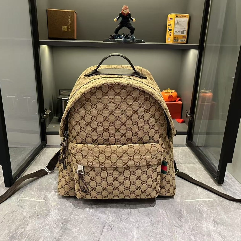 GUCCI GG CANVAS MEDIUM BACKPACK MEDIUM BACKPACK BEIGE AND DARK BROWN 36CM 824624 FAEHZ 9795