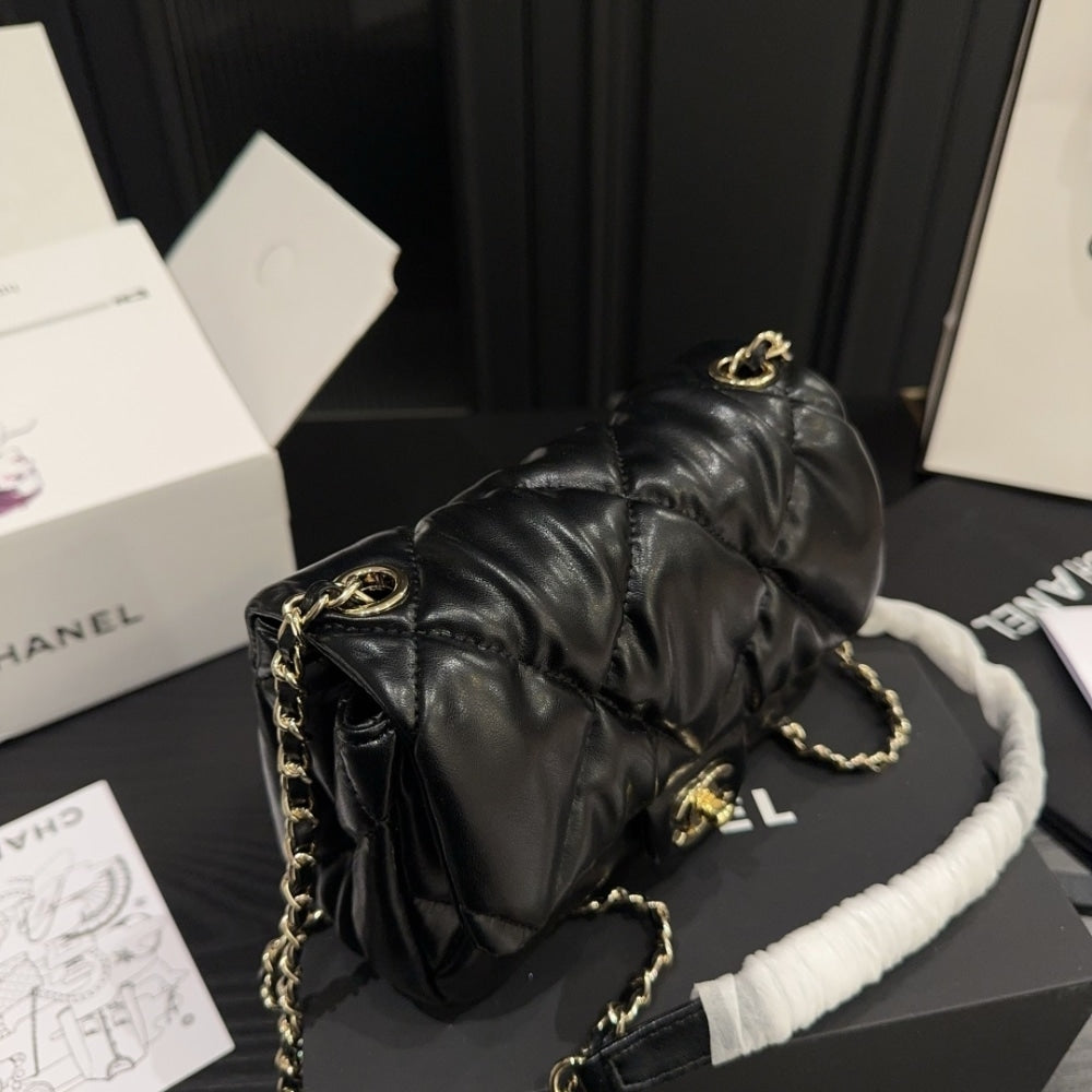 CHANEL PUFFY BUBBLY CC FLAP BAG QUILTED MEDIUM BLACK 20CM