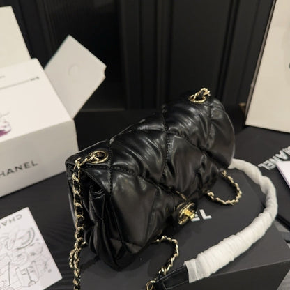 CHANEL PUFFY BUBBLY CC FLAP BAG QUILTED MEDIUM BLACK 20CM