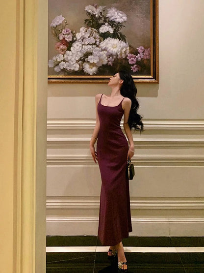 Sexy Mermaid Spaghetti Straps Grape Sleeveless Prom Dresses Party Dress Summer Birthday Outfits 20th Birthday Dresses W817