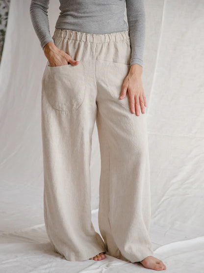 Solid Color Cotton And Linen Wide Leg Pants