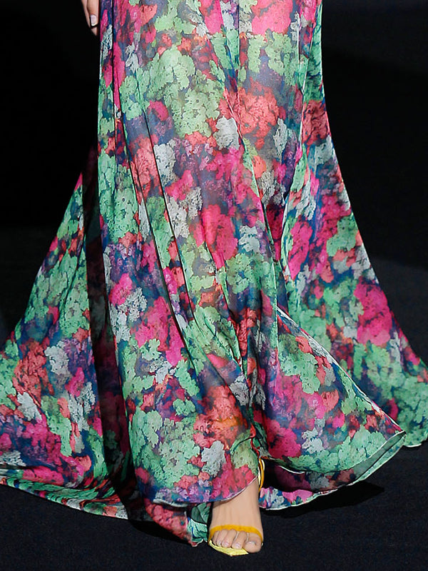 V-neck Waist Temperament Floral Women's Dress