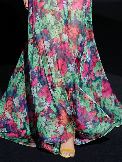 V-neck Waist Temperament Floral Women's Dress