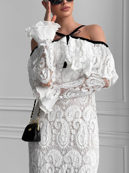 Off-shoulder Lace Mid-length Women's Dress