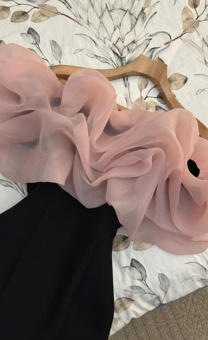 Gentle Pink Mermaid Off the Shoulder Organza Satin Prom Dress Party Dress with Slit SH3680