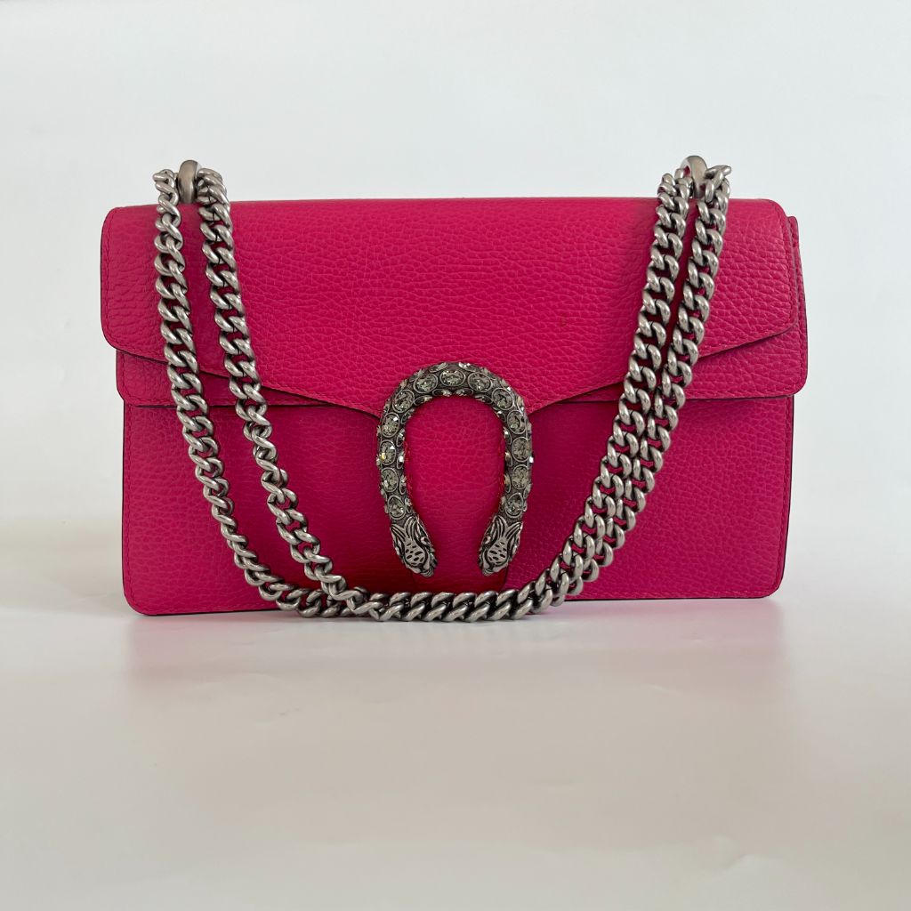 Gucci Fuchsia Leather Small Dionysus Crystals Shoulder Bag