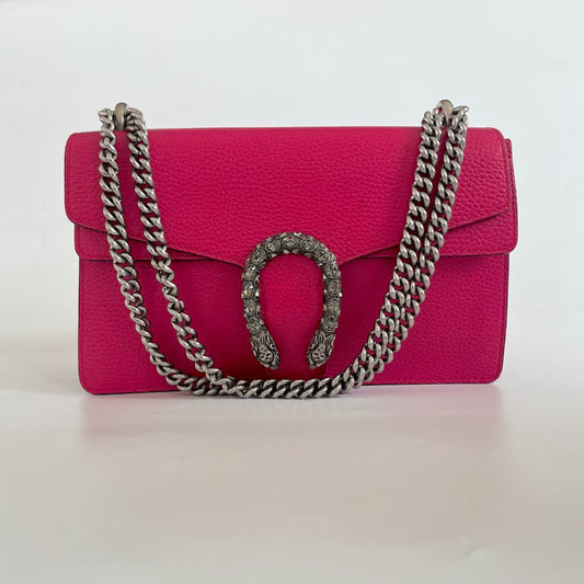 Gucci Fuchsia Leather Small Dionysus Crystals Shoulder Bag