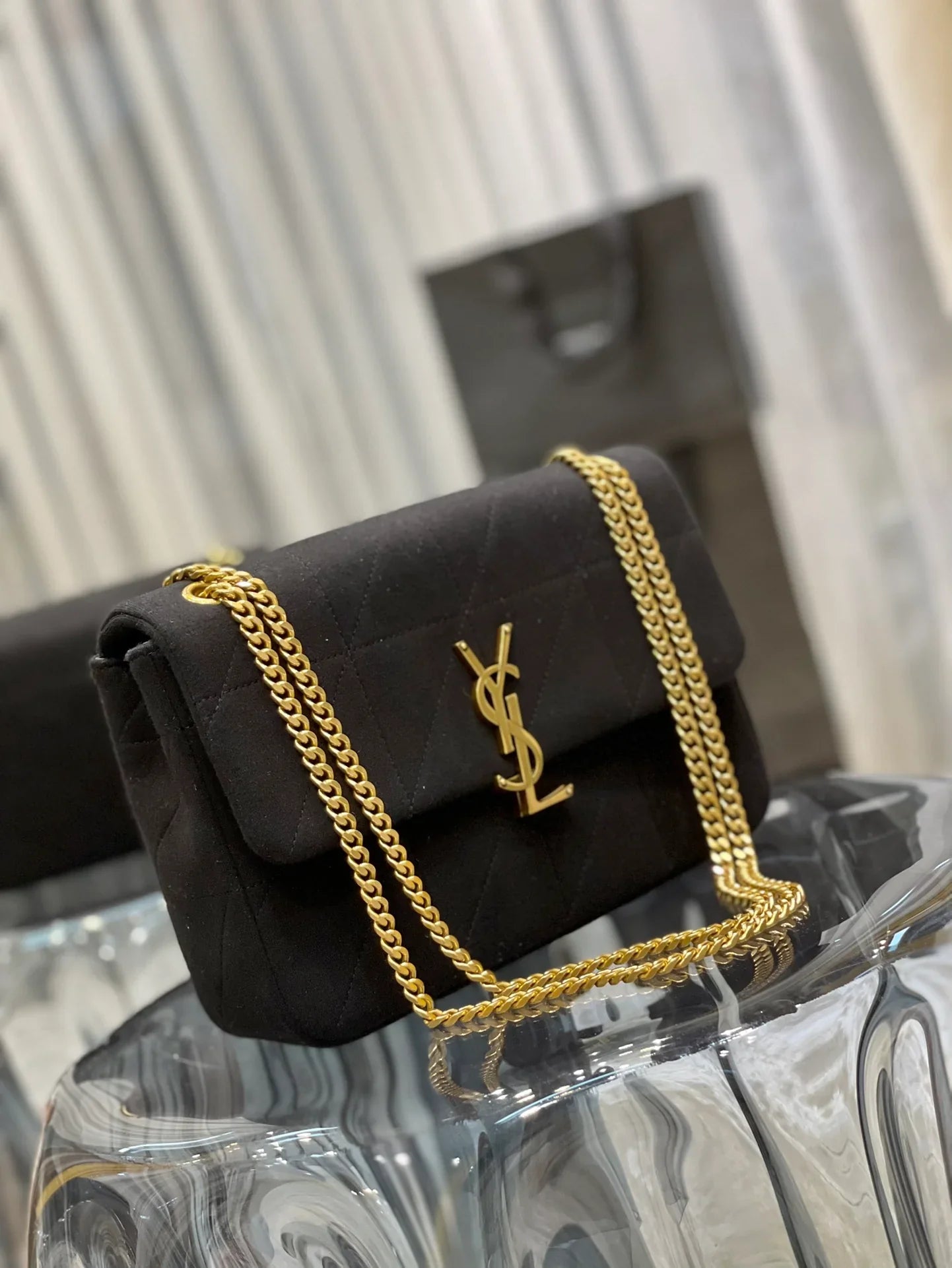 YSL Jamie Medium Chain Bag Black Carré Rive Gauche 24×15.5×6.5cm