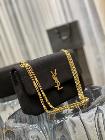 YSL Jamie Medium Chain Bag Black Carré Rive Gauche 24×15.5×6.5cm