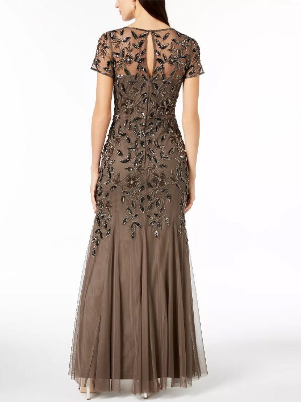 Round Neck Solid Sequin Midi Dress