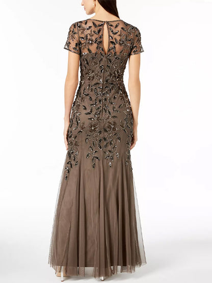 Round Neck Solid Sequin Midi Dress