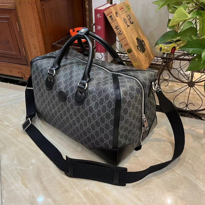 GUCCI BLACK GG SUPREME CANVAS INTERLOCKING G DUFFLE BAG BLACK 42CM