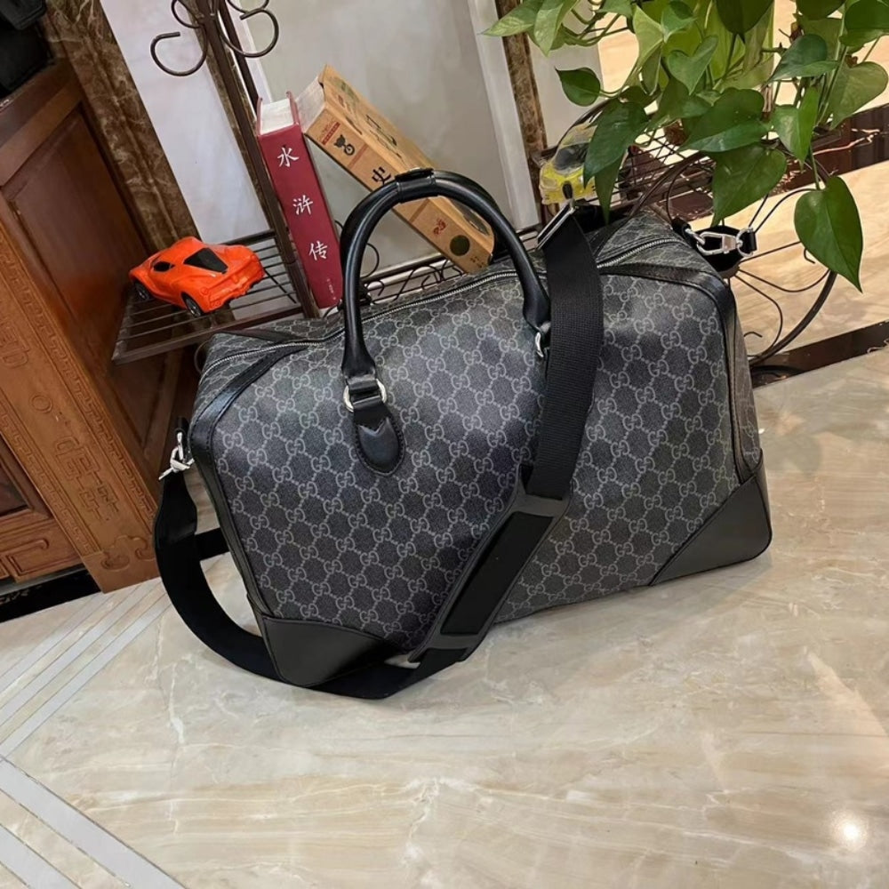 GUCCI BLACK GG SUPREME CANVAS INTERLOCKING G DUFFLE BAG BLACK 42CM