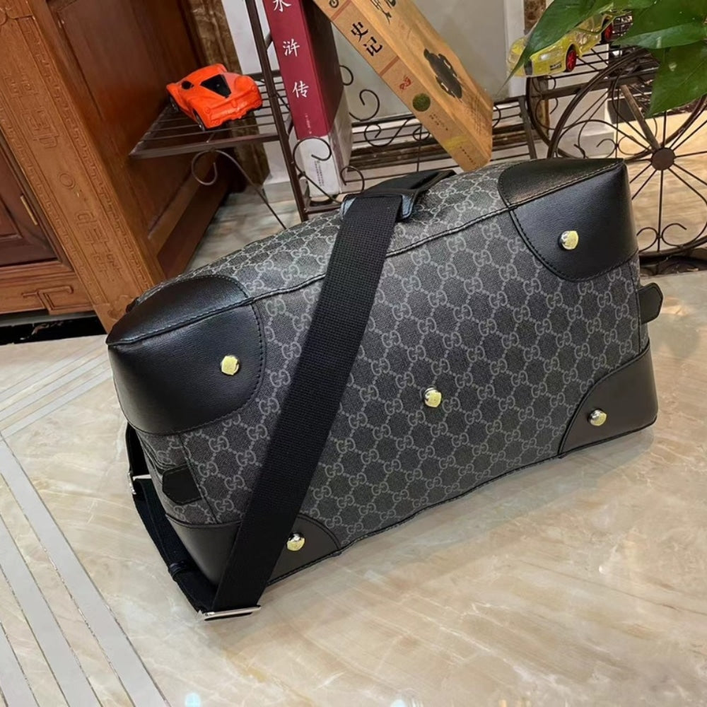 GUCCI BLACK GG SUPREME CANVAS INTERLOCKING G DUFFLE BAG BLACK 42CM