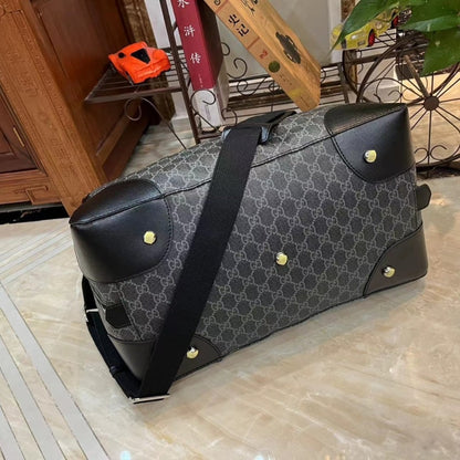 GUCCI BLACK GG SUPREME CANVAS INTERLOCKING G DUFFLE BAG BLACK 42CM