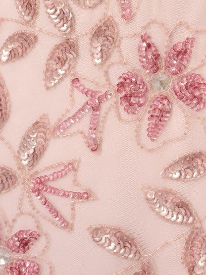 Handmade Beaded Short Sleeve Floral Guided Silk Gowns