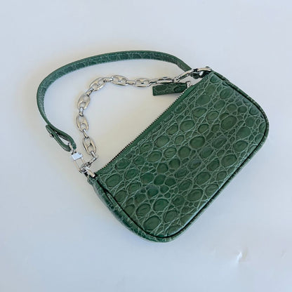 By Far Green Crocodile Embossed Rachel mini hand bag