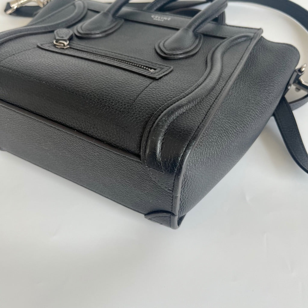 Celine textured black leather nano luggage bag with strap