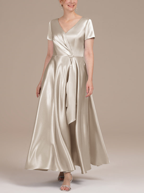 V-neck Solid Color Midi Dress