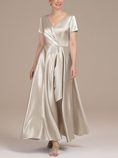 V-neck Solid Color Midi Dress