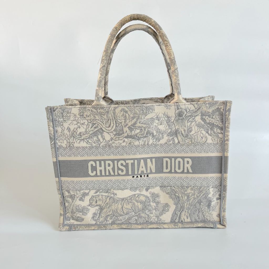 Dior Grey/White Embroidered Canvas Medium Book Tote