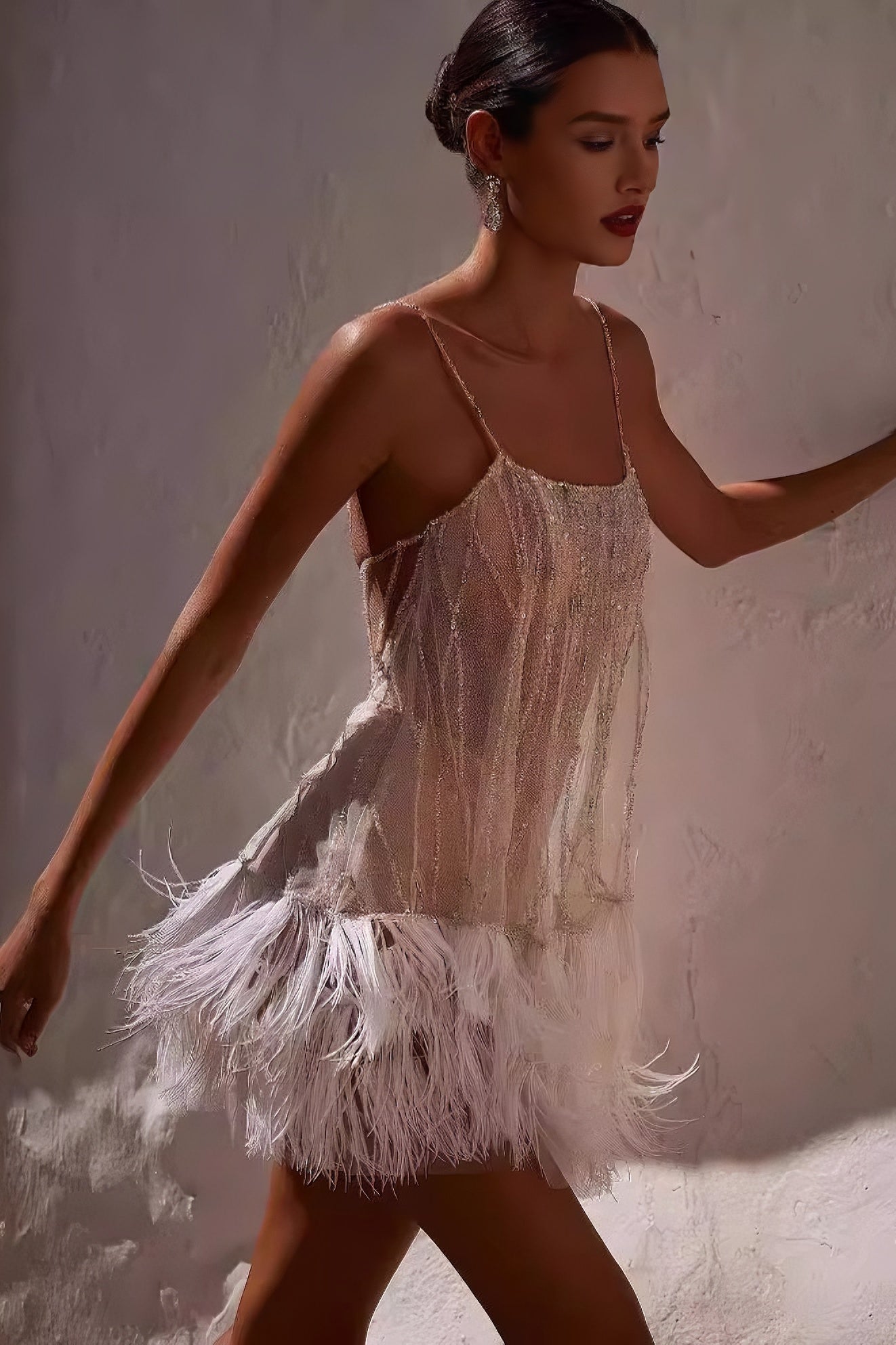 loveedsTM-Backless layered fringed mesh sequin slip dress