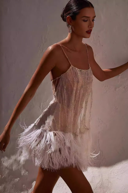 loveedsTM-Backless layered fringed mesh sequin slip dress