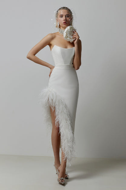 loveedsTM-Strapless Feather Party Dress