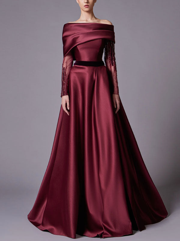 Beaded Sleeve Boat Neck Dress