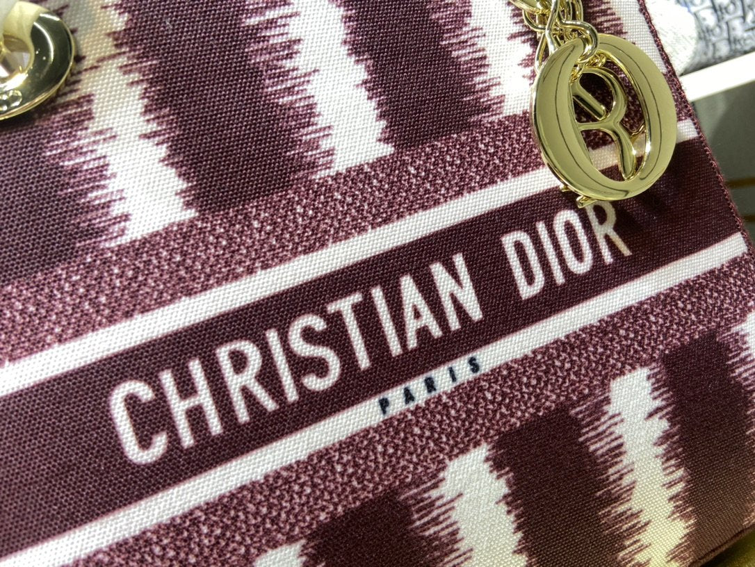 Dior Women Medium Lady D-lite Bag Blue D-Stripes Embroidery