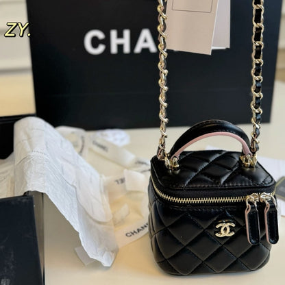 CHANEL MINI TOP HANDLE VANITY WITH CHAIN BLACK AND PINK 10CM
