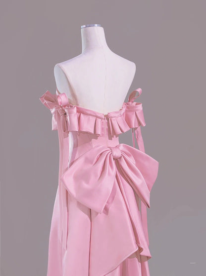 Sexy A Line Sweetheart Pink Satin Long Prom Dress Evening Dress Formal Dress SD1820