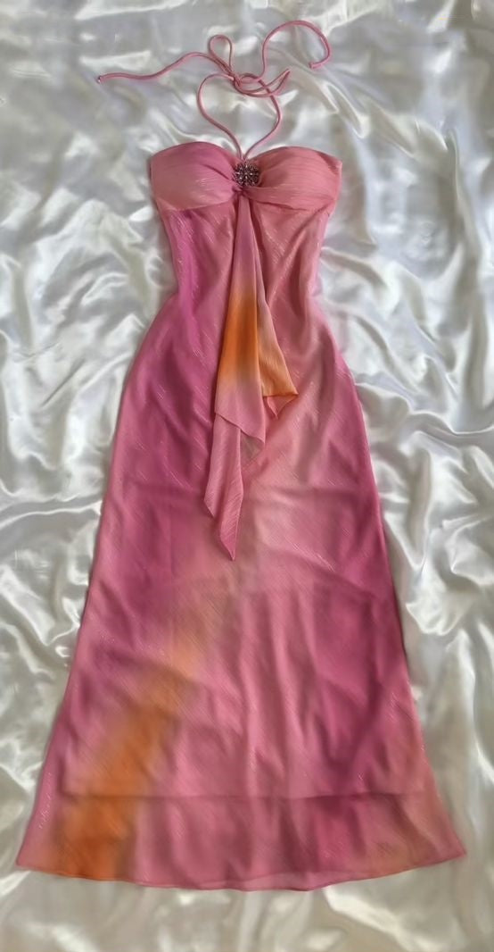 Pink Gorgeous Gradient Strapless Long Chiffon Elegant Ball Gown Evening Dress Party Dress gh3179