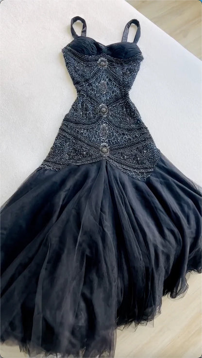 Vintage Gorgeous A Line StraP Beaded Ivory Chiffon Prom Dress Evening Dress SH2307