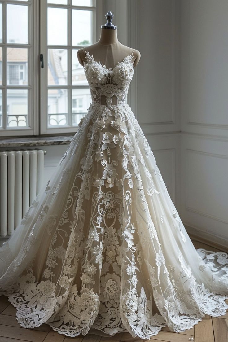 Chic A-Line V-Neck Lace Tulle Long Prom Dress Wedding dress ED01338