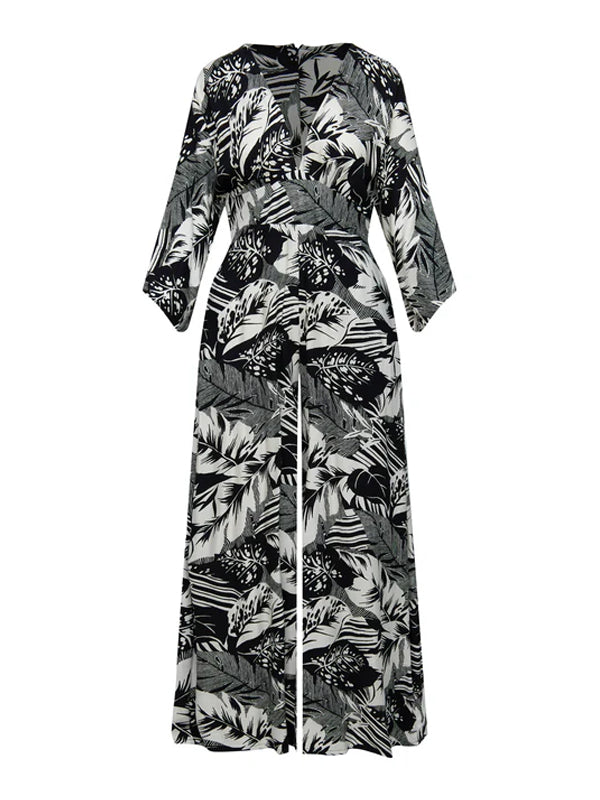 Loose Waisted Elegant Printed Women's Jumpsuit