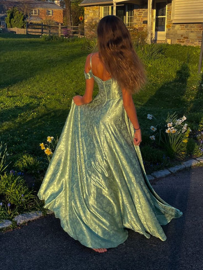 Green fashion elegant long satin formal Prom dress evening dress party dress gh4906