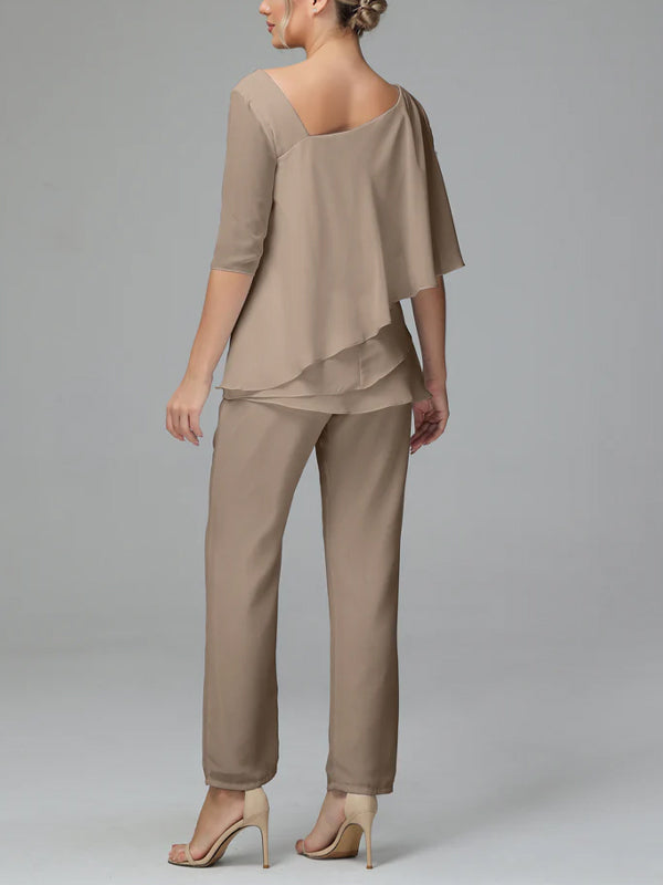 Half Sleeve Chiffon Mother of the Bride Dress Pants Suit