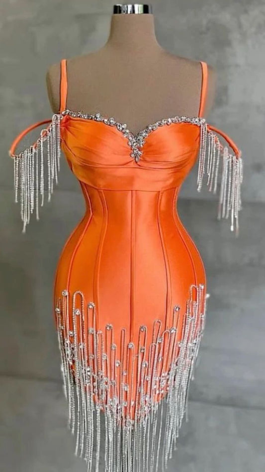 Orange Gorgeous Beaded Short Party Dress gh4972