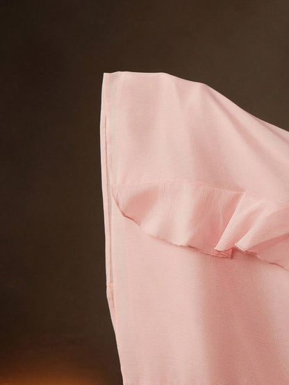 Elegant Women's Balloon Sleeve Waist Cinched Pink Loose Flare Dress